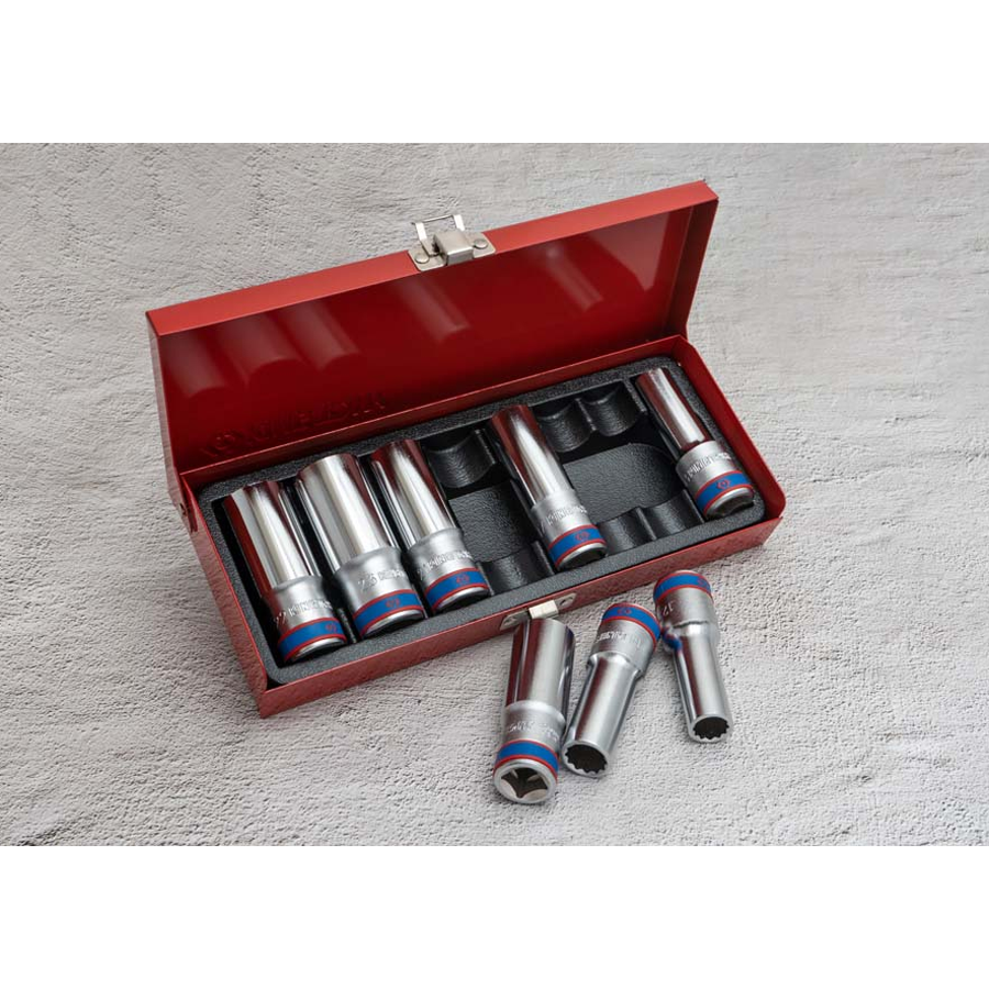 KING TONY Profi-Werkzeuge - 1/2" Steckschlüssel-Set, lang, metrisch - 8 tlg. 4208MR
