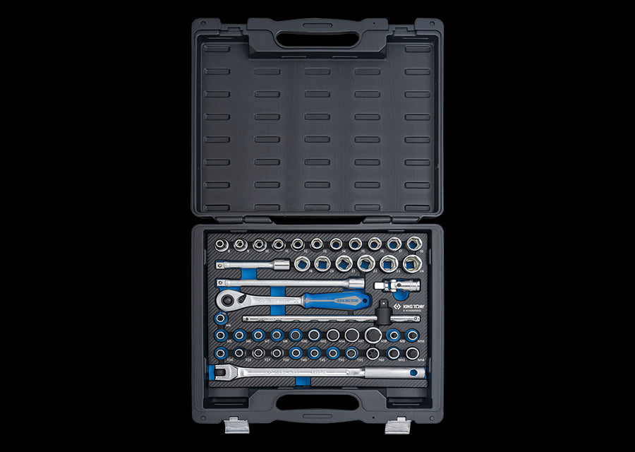 KING TONY Profi-Werkzeuge - 1/2" 6-Kant Steckschlüssel-Set, EVAWAVE, Zubehör - 46 tlg. 4546MRE02