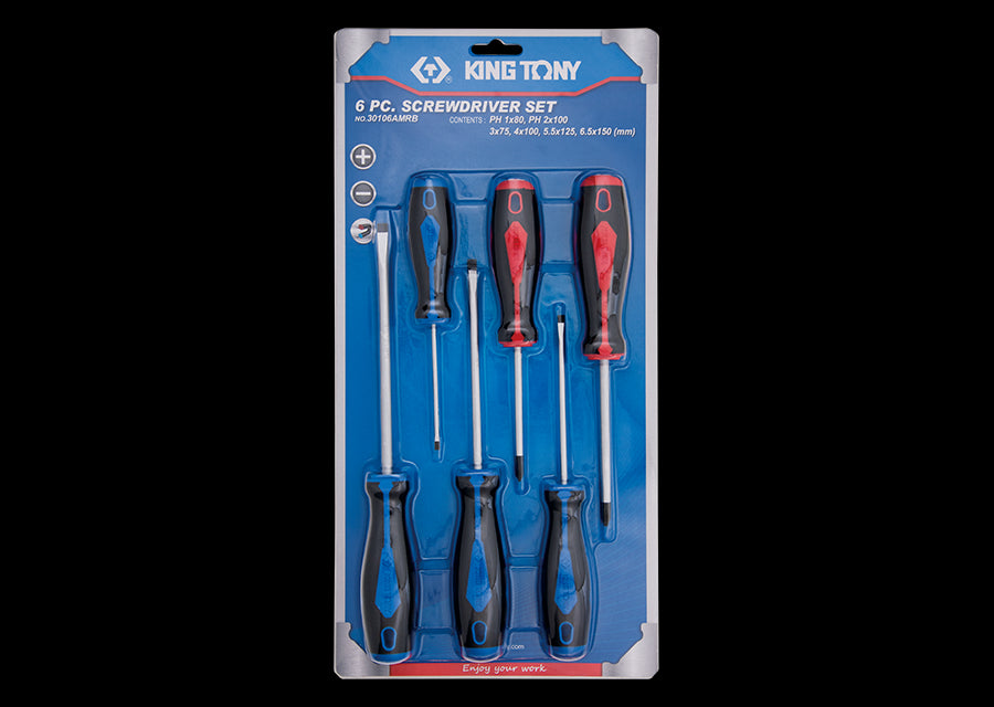 KING TONY Profi-Werkzeuge - Schlitz- und PHILLIPS®-Schraubendreher-Set - 6 tlg. 30106AMRB