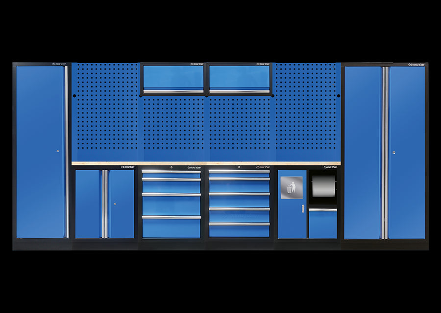 KING TONY Profi-Werkzeuge - Werkstatteinrichtung, Werkstatt Schrankwand, Werkbank - Farbe Schwarz-Blau 87D11AKBU