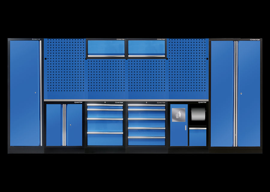 KING TONY Profi-Werkzeuge - Werkstatteinrichtung, Werkstatt Schrankwand, Werkbank - Farbe Schwarz-Blau Edelstahl 87D11AKBUS