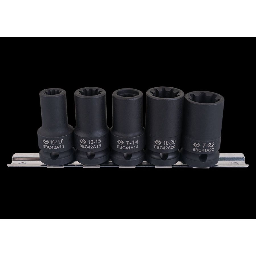 KING TONY Profi-Werkzeuge - 1/2" Kraft-Steckschlüsselset, 7/10-Kant Steckleiste - 5 tlg. 9BC4A05MP