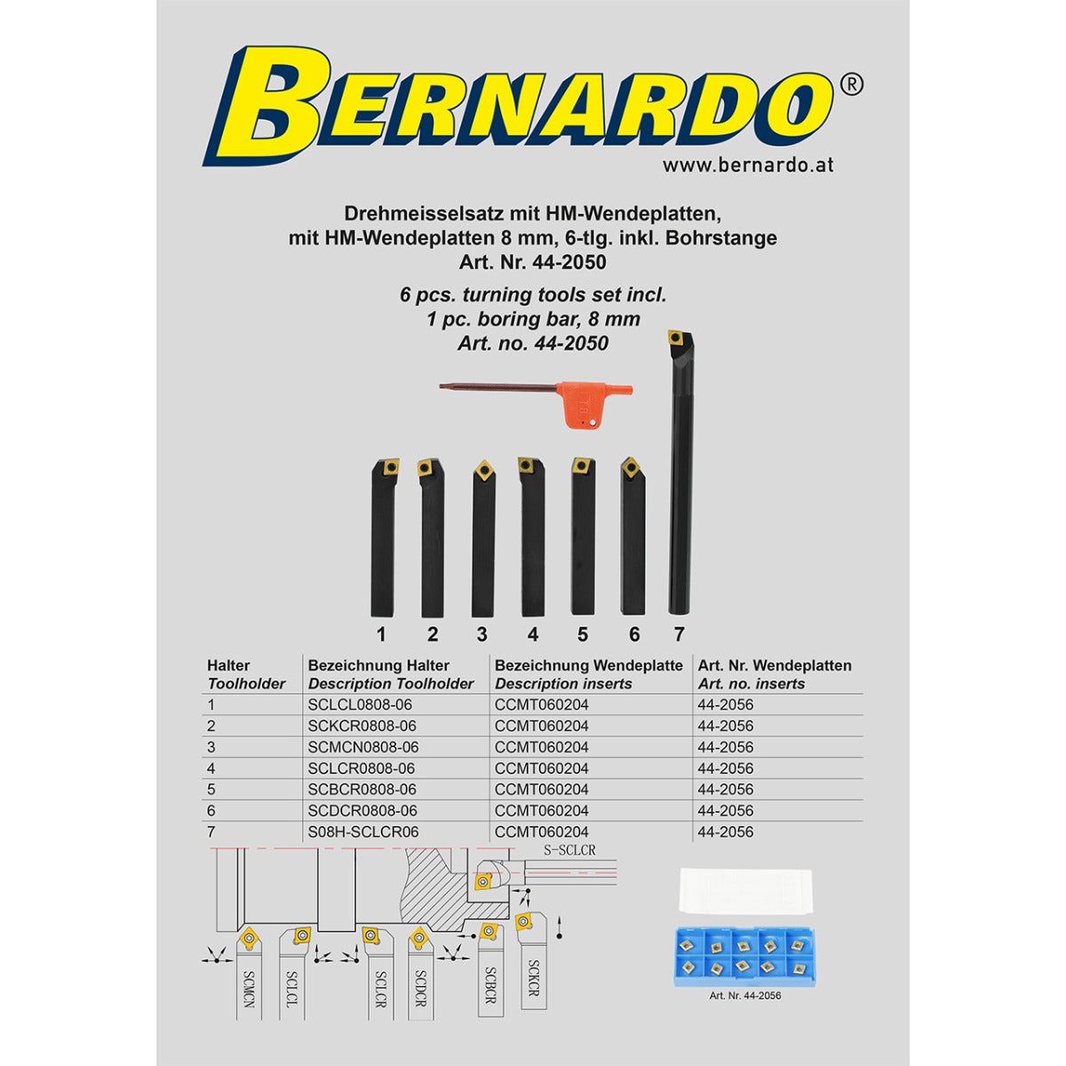 BERNARDO Drehmeisselsätze – Modell Drehmeißelsatz 6-tlg., inkl. Bohrstange, 8 mm