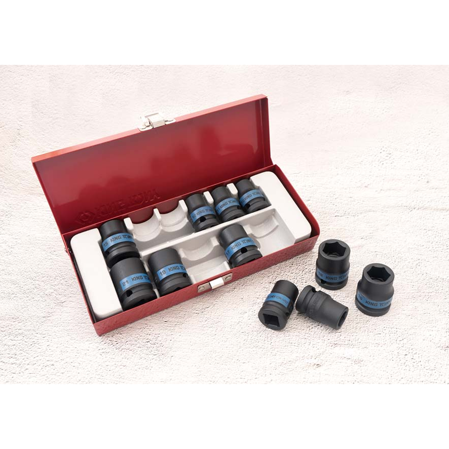 KING TONY Profi-Werkzeuge - 1/2" Kraft-Steckschlüsselset, metrisch - 11 tlg. 4412MP