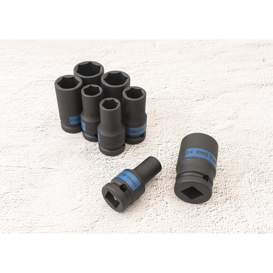 KING TONY Profi-Werkzeuge - 1/2" Kraft-Steckschlüsselset, lang, metrisch - 8 tlg. 4413MP