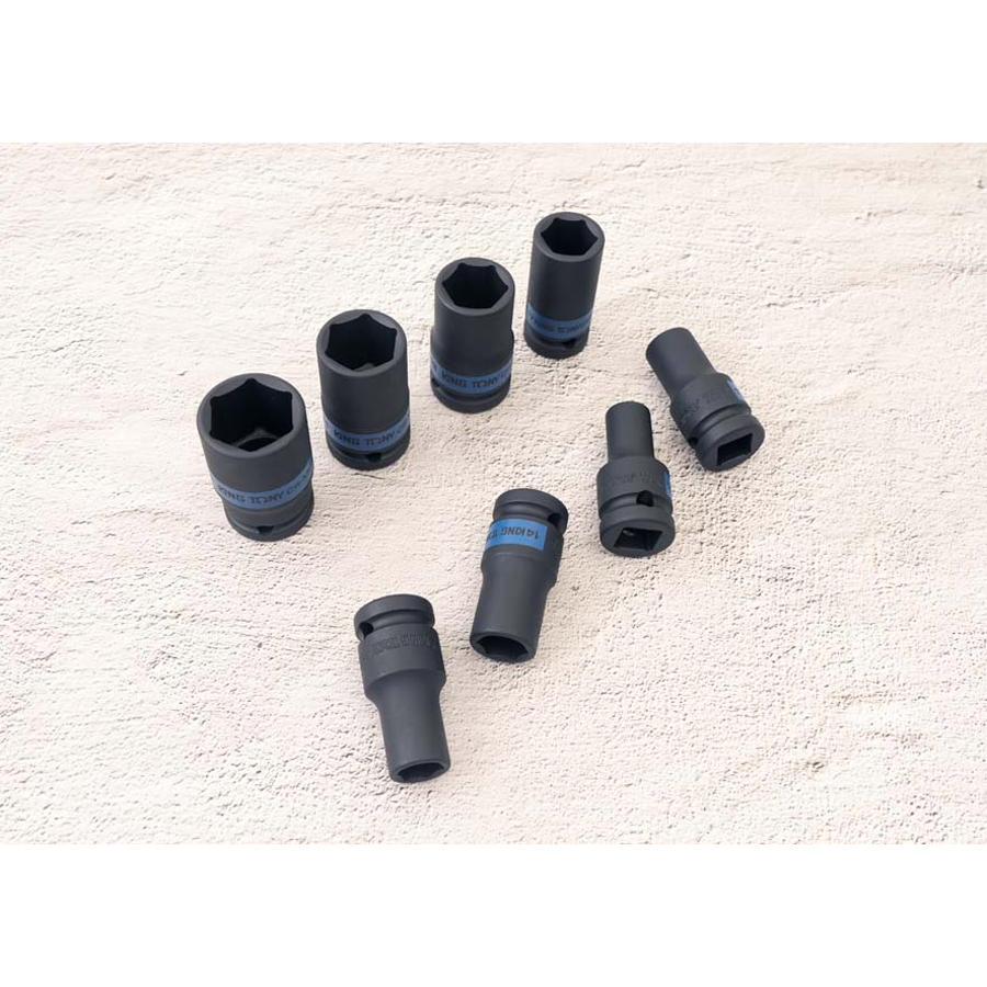 KING TONY Profi-Werkzeuge - 1/2" Kraft-Steckschlüsselset, lang, metrisch - 8 tlg. 4413MP