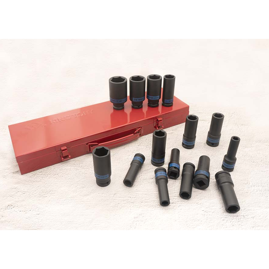 KING TONY Profi-Werkzeuge - 1/2" Kraft-Steckschlüsselset, lang, metrisch - 15 tlg. 4415MP