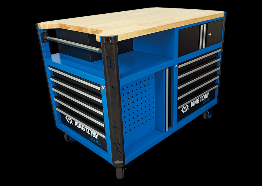 KING TONY Profi-Werkzeuge - Werkzeugwagen "Superb workbench" mit Arbeitsplatte aus Holz 87SQ3410BABK