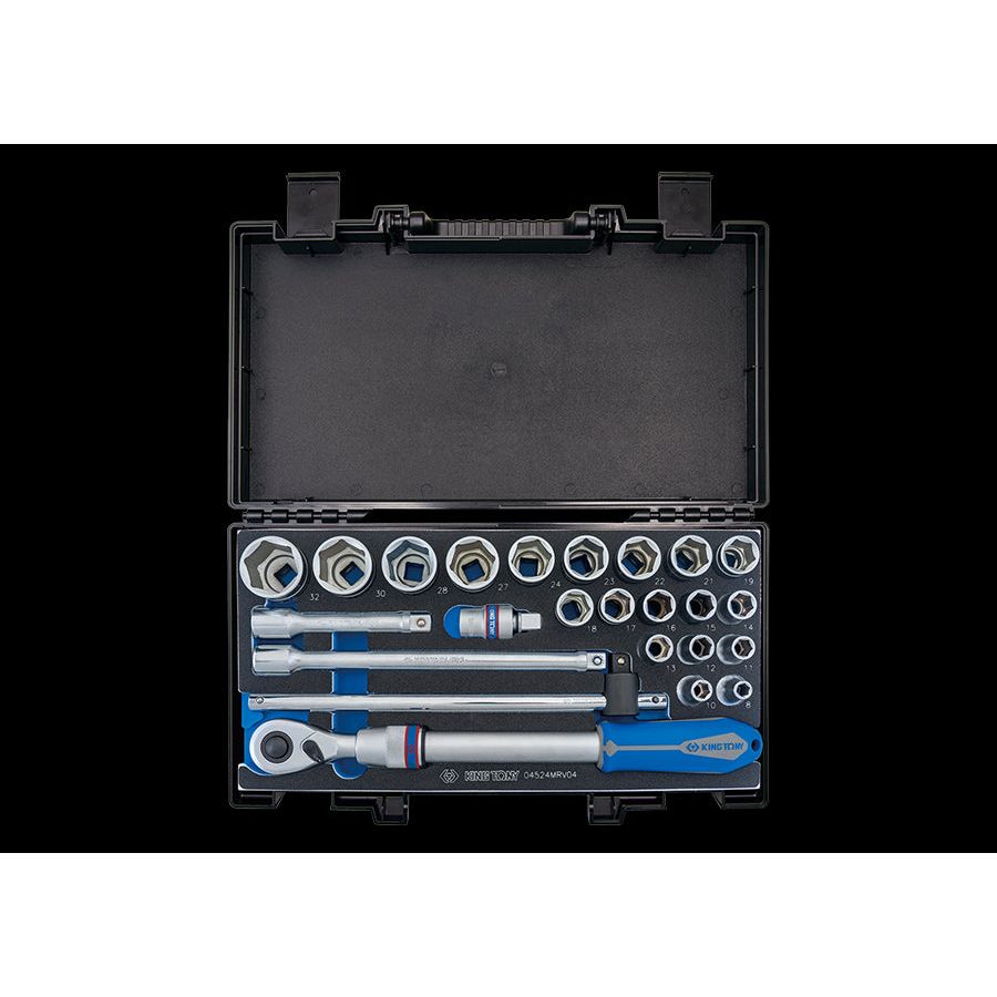 KING TONY Profi-Werkzeuge - 1/2" Schlüssel-Set, metrisch, mit Zubehör - 24 tlg. 4524MRV04K