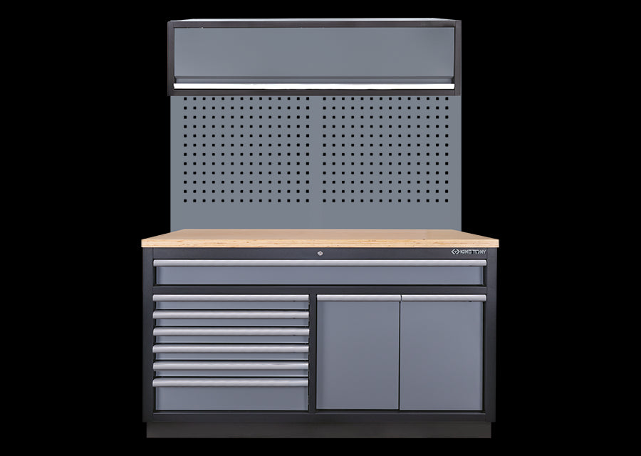 KING TONY Profi-Werkzeuge - Werkstatteinrichtung, Werkstatt Schrankwand, Werkbank - Farbe Schwarz-Grau 87D11AKGV