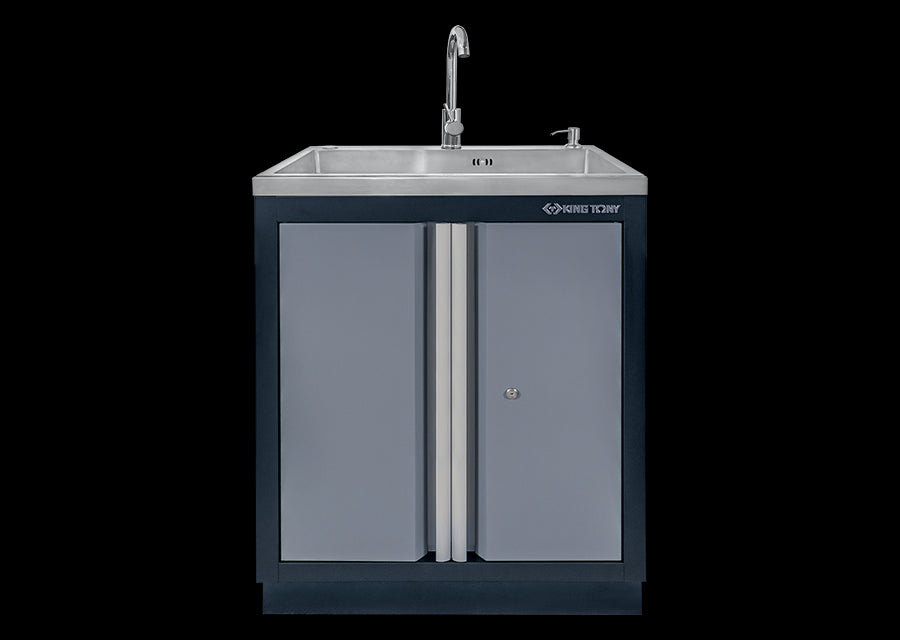 KING TONY Profi-Werkzeuge - Metall-Aktenschrank 2 türig mit Waschbecken - Farbe Grau 87D1119AKG