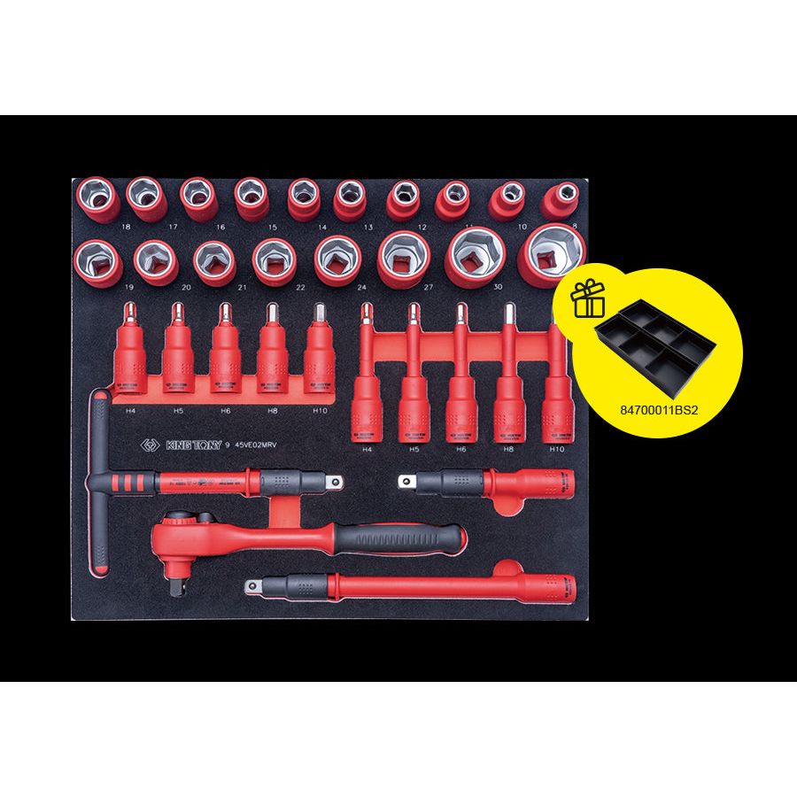 KING TONY Profi-Werkzeuge - 1/2" Steckschlüssel-Set, isoliert 32tlg. + 84700011BS2 945VE02MRVP