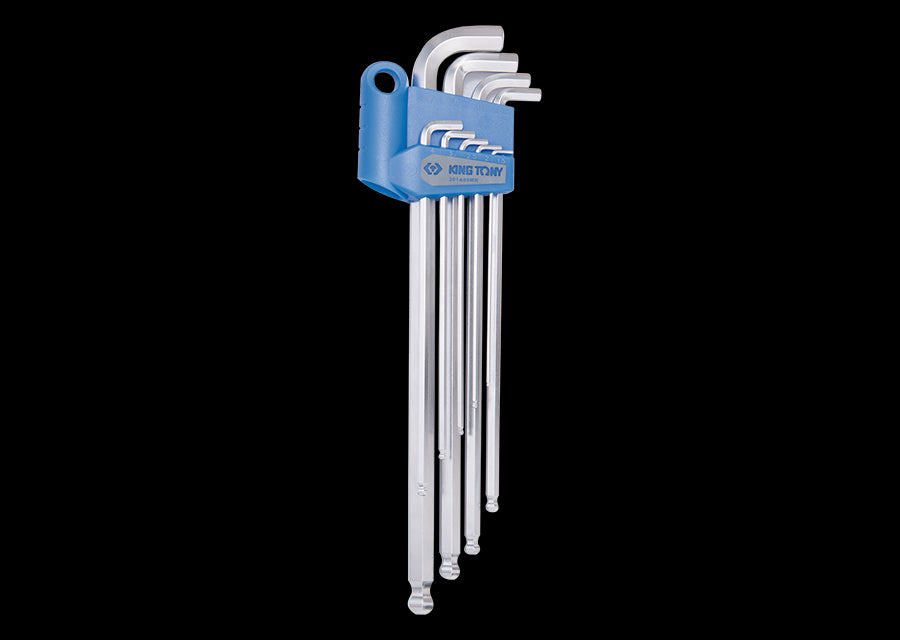 KING TONY Profi-Werkzeuge - 6-Kantschlüssel-Set, runder Kopf, extra lang, metrisch - 9 tlg. 201A09MR