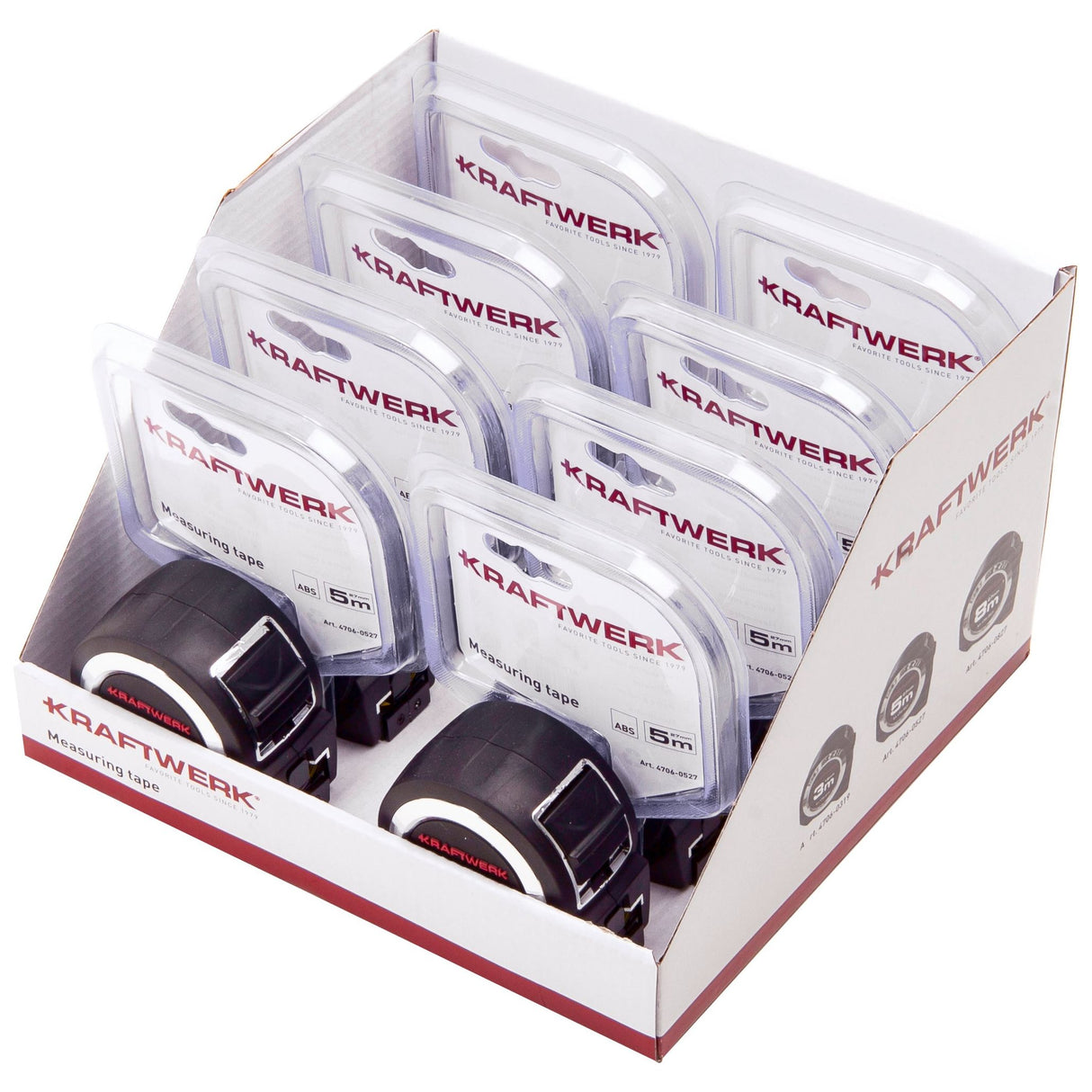 Kraftwerk PRO LINE Profi-Bandmass, magnetisch, 5 m, Verkaufsdisplay mit 8 Stk