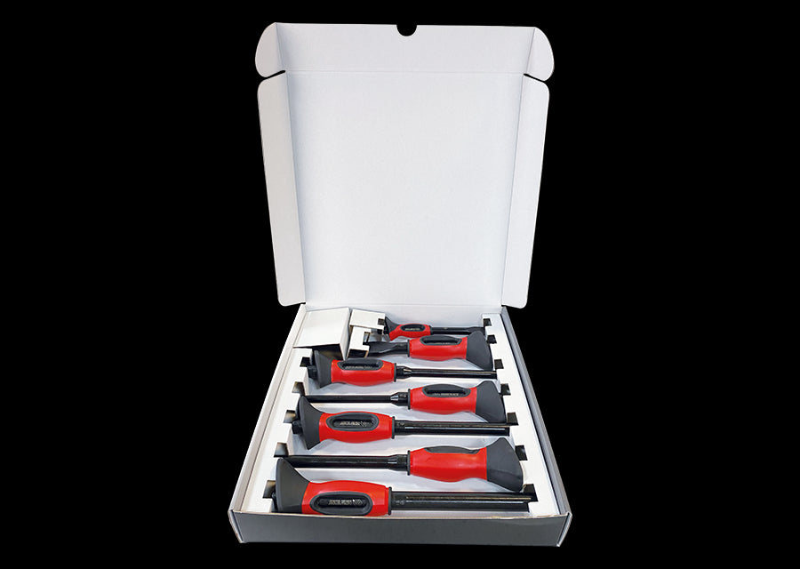 KING TONY Profi-Werkzeuge - Kartonbox mit 5 Ummantelter Schlagstab + 2 Meißel, Zwei-Materia 7tlg. 76677P