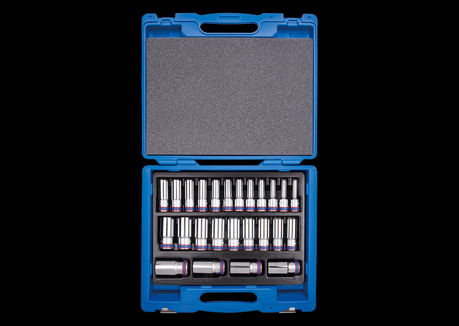 KING TONY Profi-Werkzeuge - 1/2" 6-Kant Steckschlüssel-Set, lang - 25 tlg. 4335MR01