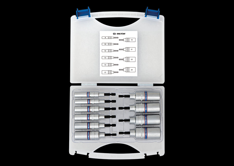 KING TONY Profi-Werkzeuge - Steckschlüsselsatz lang für 6-Kant-Schrauber 1/4“ - 10-teilig 1010CMR