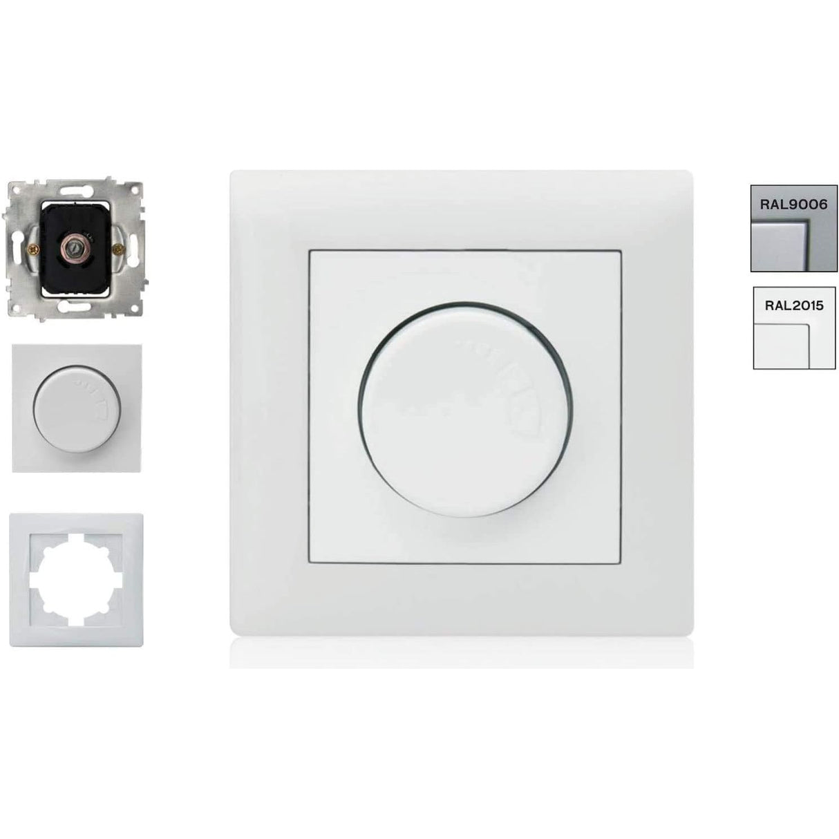 ASLO Phasenanschnittdimmer Drehdimmer 230V, 600 W CE/RoHS - Dimmer komplett Set RAL 9006 ALU - 8 Stück - 17,95€/Stk.