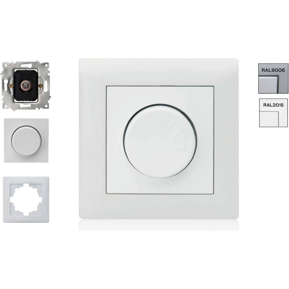 ASLO Phasenanschnittdimmer Drehdimmer 230V, 600 W CE/RoHS - Dimmer komplett Set RAL 2015 - 8 Stück - 17,95€/Stk.