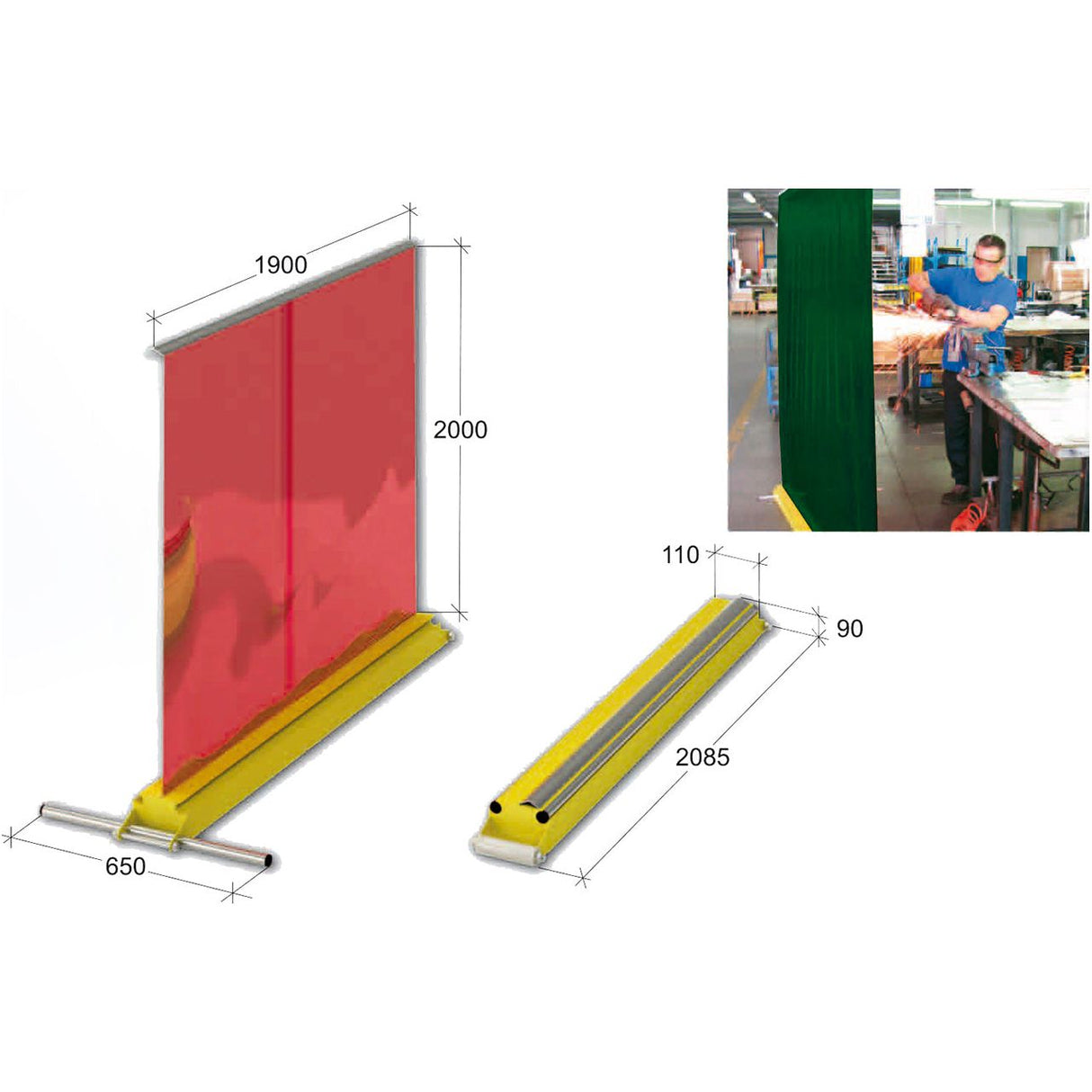 BERNARDO Schutzwände für Schweiß- und Schleifarbeite – Modell PTS 01/200/AR