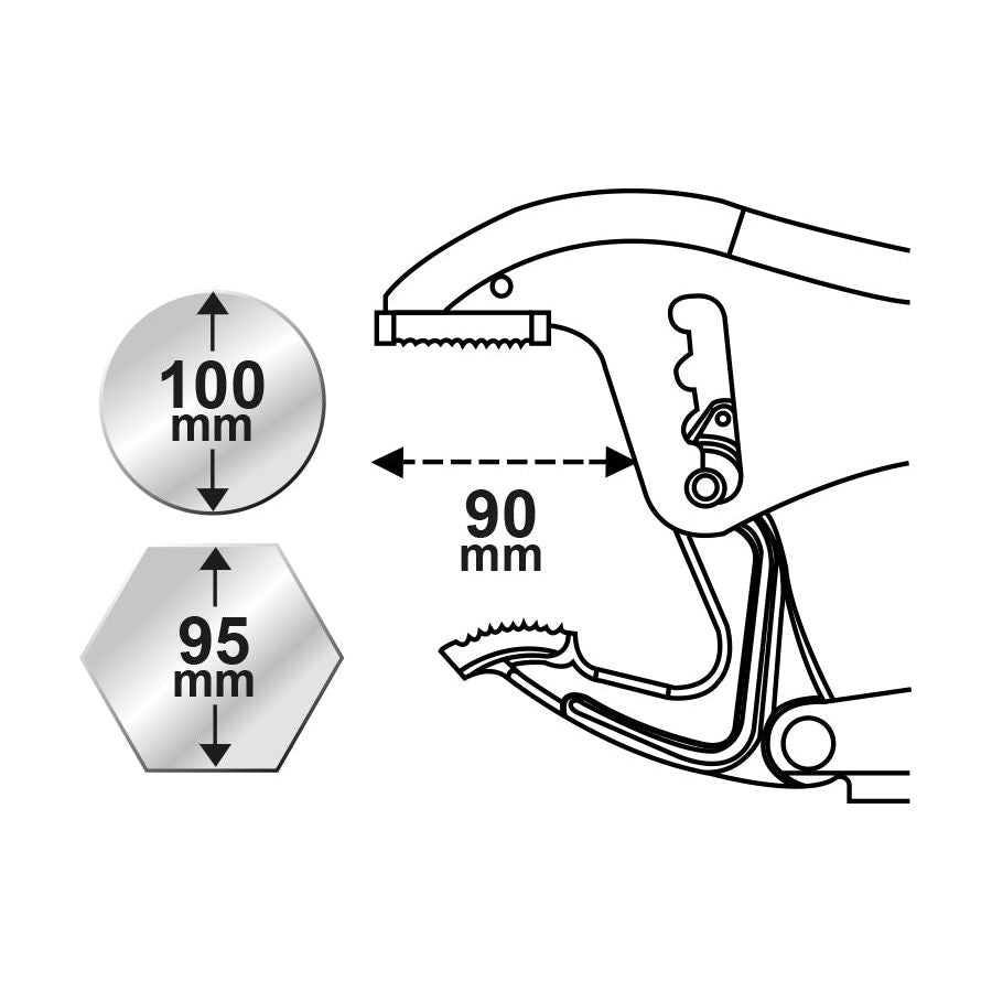 KING TONY Profi-Werkzeuge - Grippzange mit großer Öffnung, Ø 100 mm 604511