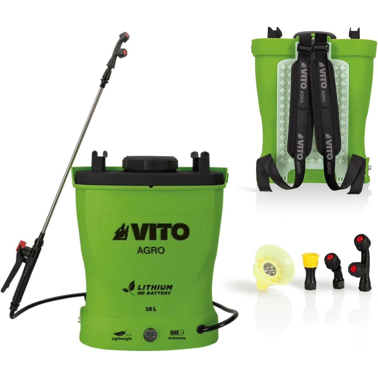 VITO Akku-Drucksprüher 16L – Akku Rückenspritze mit leistungsstarkem Lithium-Ionen-Akku & Ladegerät - VIPU16BC1