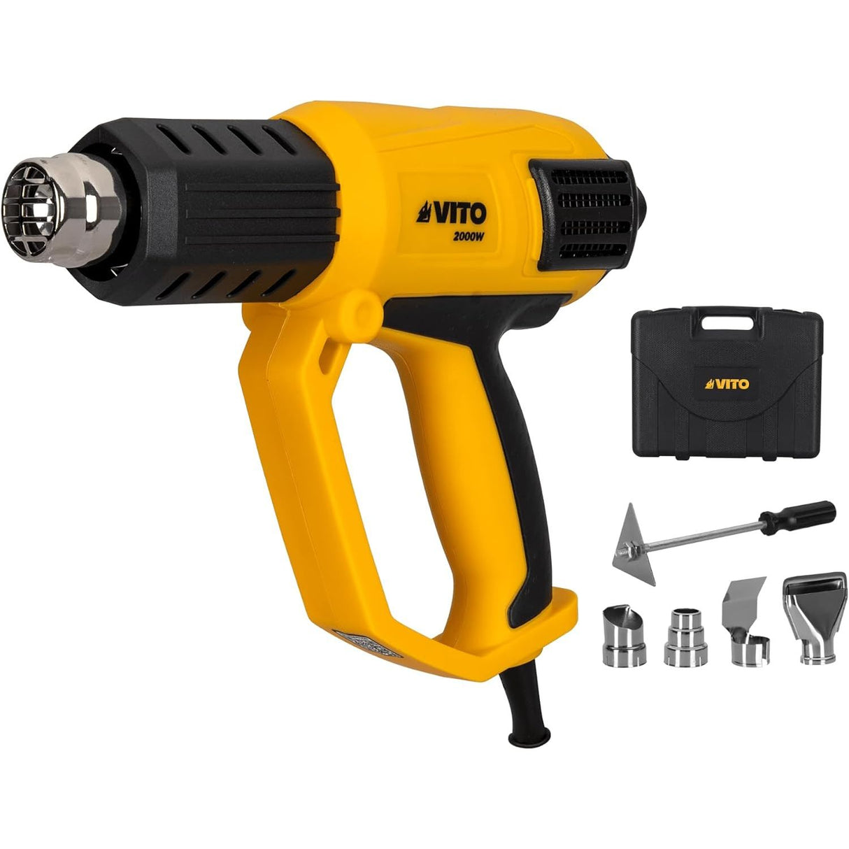 VITO Profi Heißluftpistole 2000 W bis 50 bis 650 °C inkl. Vorsatzdüsen-Set im Koffer - VIPAQ2000