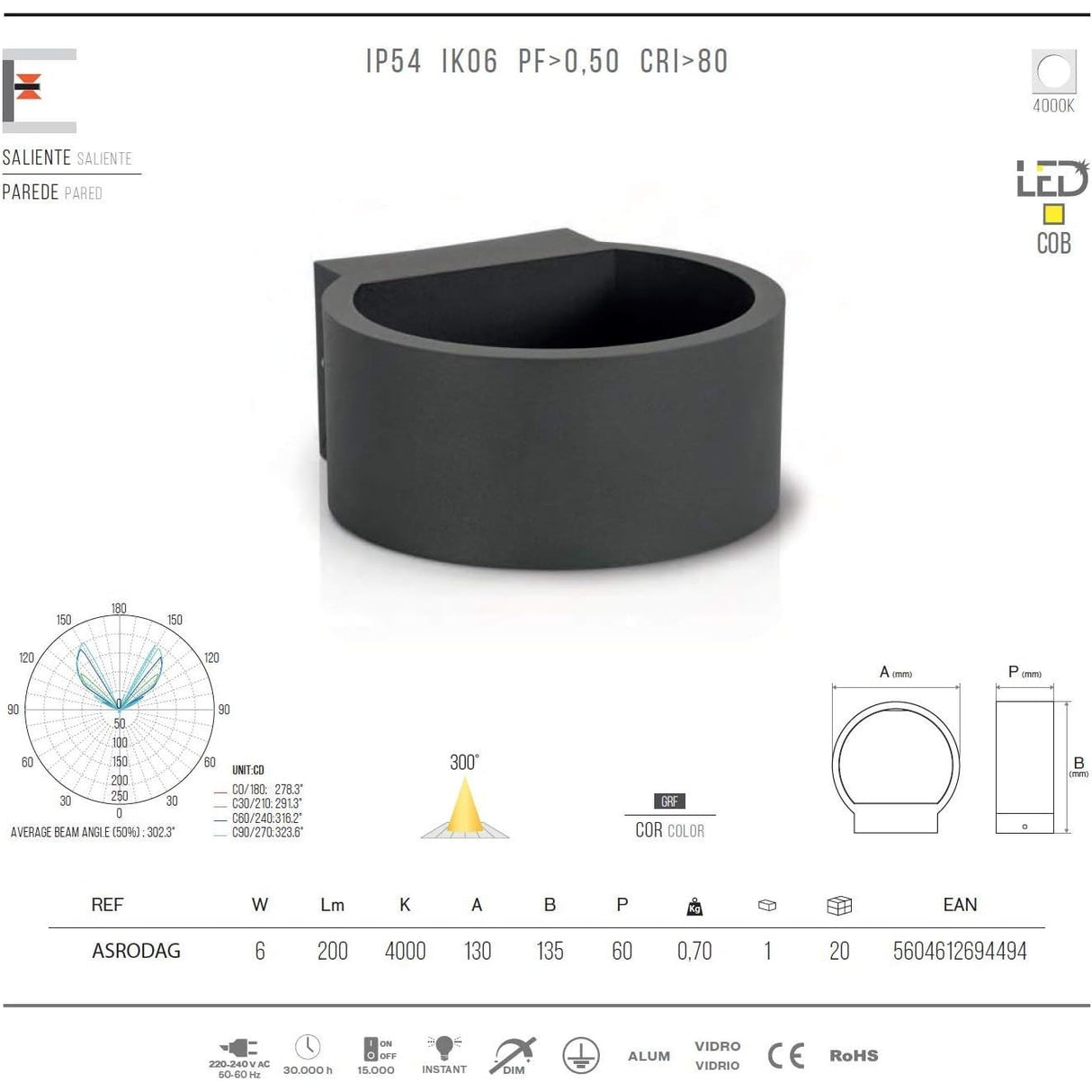 ASLO LED Design Außenleuchte 6W Outdoorlampe, Up- und Down-Light LED Außenbeleuchtung