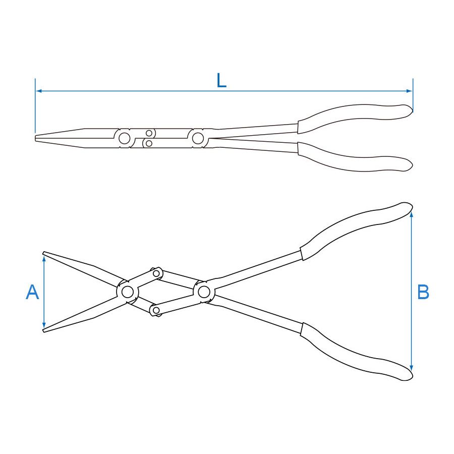KING TONY Profi-Werkzeuge - Zange extra lang, halbrunde Backen, Doppelgelenk - 340 mm 632913