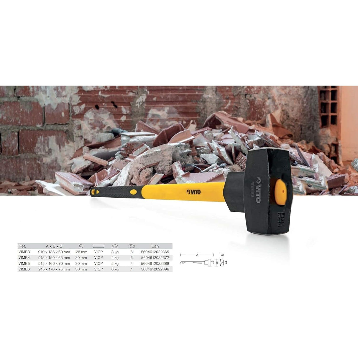 VITO Abbruchhammer 4 kg VIMB4, Vorschlaghammer geschmiedeter Stahl