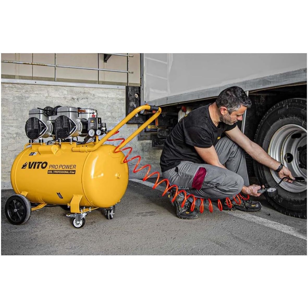 VITO Flüsterkompressor 100 Liter 3000W Ölfreier Kompressor 4PS 472L/Min Silent 8bar/115psi, Leise Kompressor