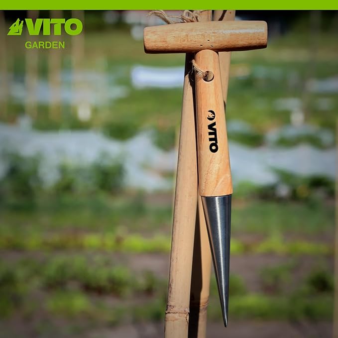 VITO Blumenzwiebelpflanzer aus Holz und Edelstahl - Pflanzhilfe - VIPBB