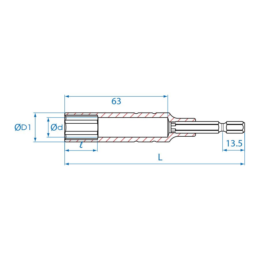 KING TONY Profi-Werkzeuge - Steckschlüsseleinsatz lang für 6-Kant-Schrauber 1/4“ 21mm 76C1121M