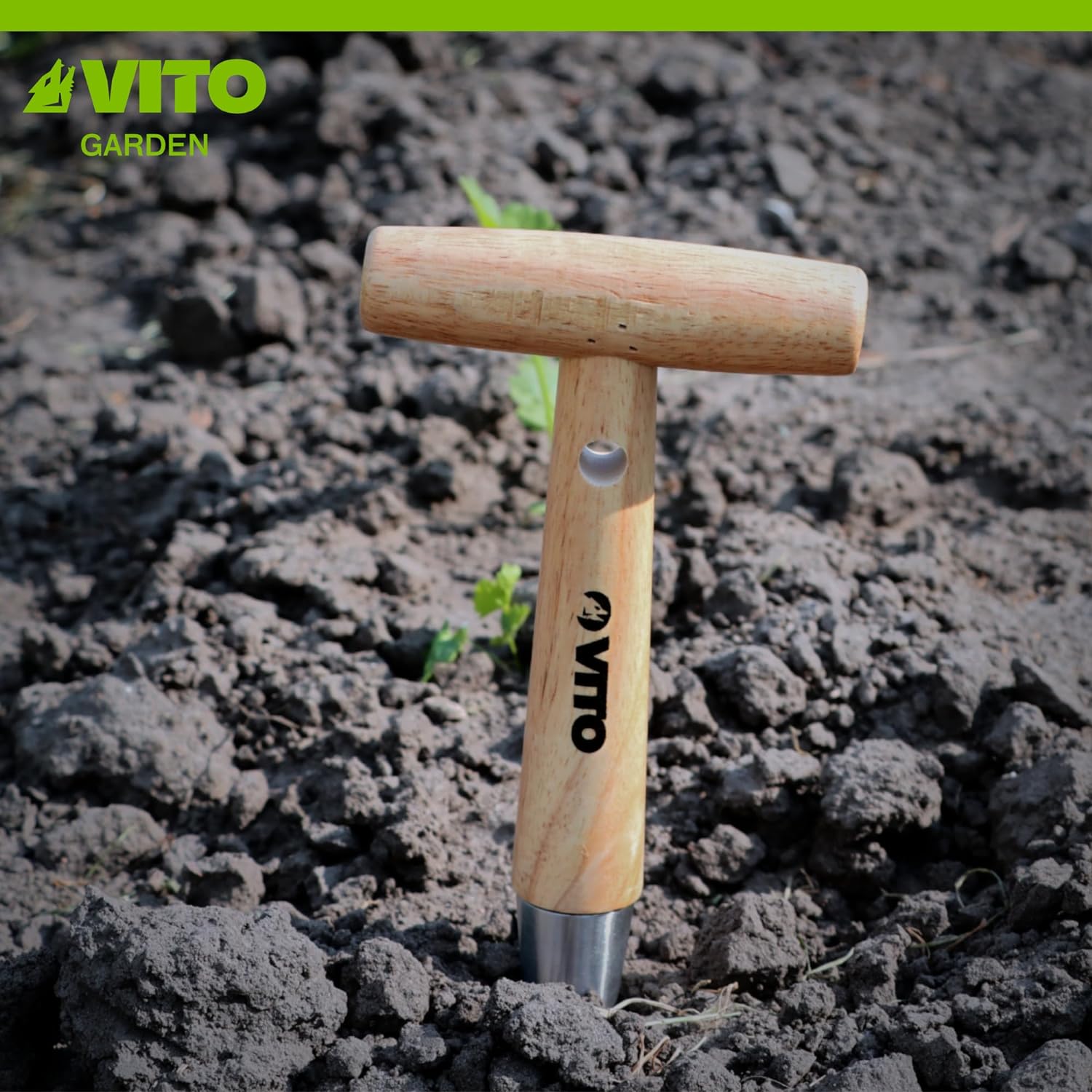 VITO Blumenzwiebelpflanzer aus Holz und Edelstahl - Pflanzhilfe - VIPBB