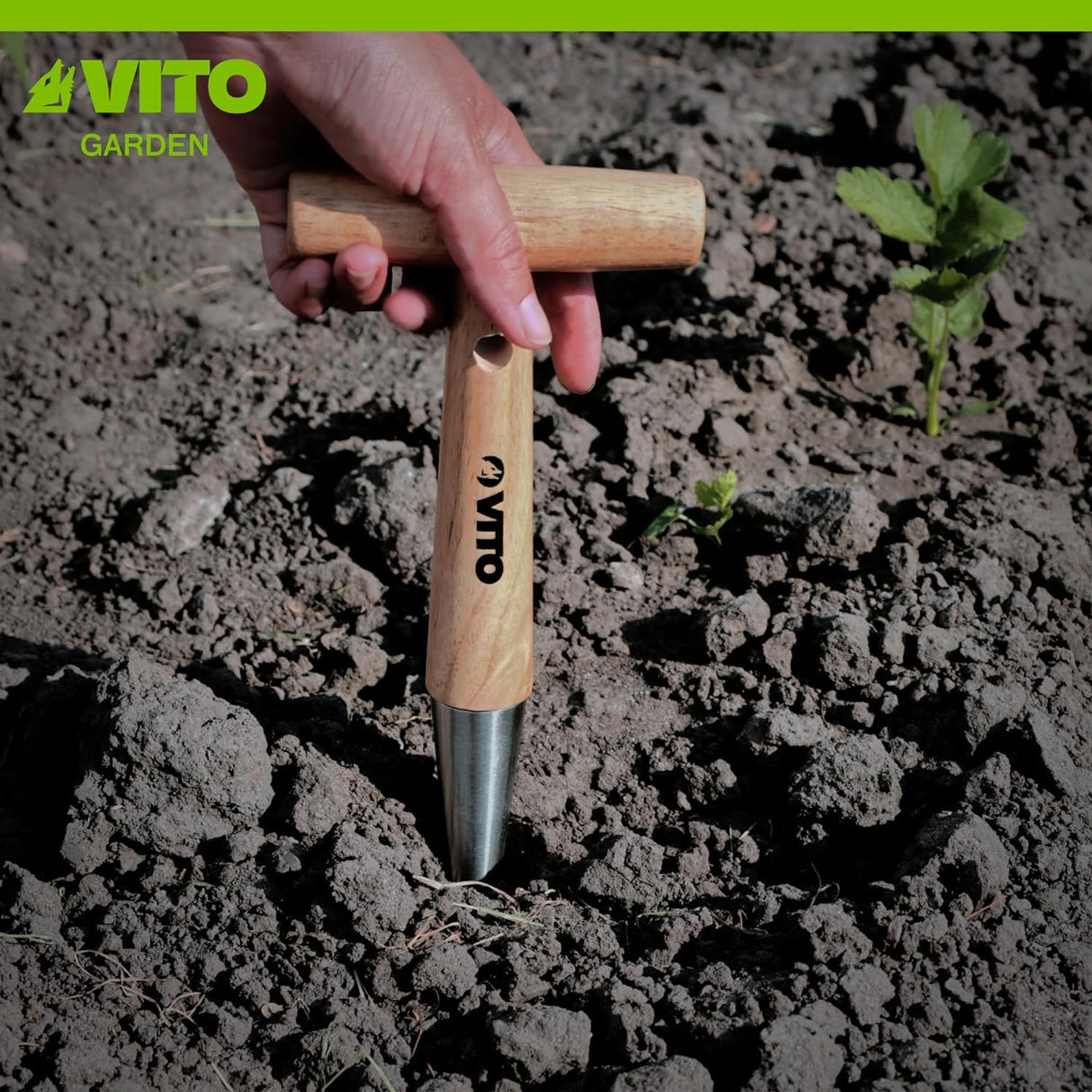 VITO Blumenzwiebelpflanzer aus Holz und Edelstahl - Pflanzhilfe - VIPBB