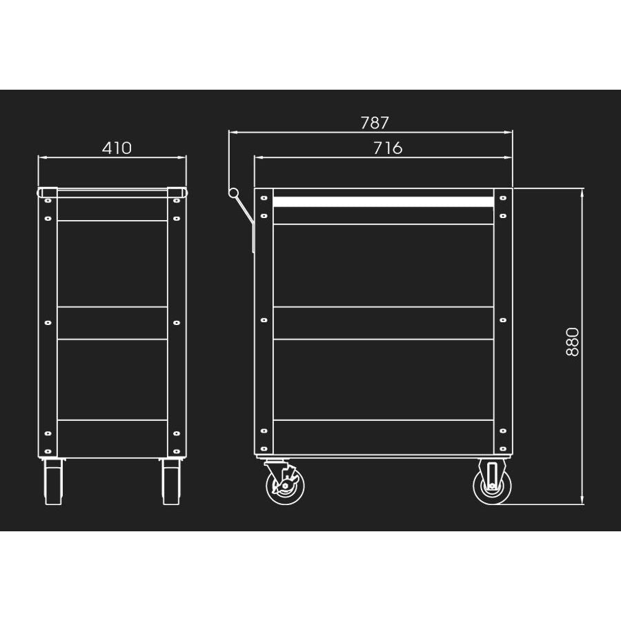 KING TONY Profi-Werkzeuge - Tischwagen mit 3 Ablagen 874411B