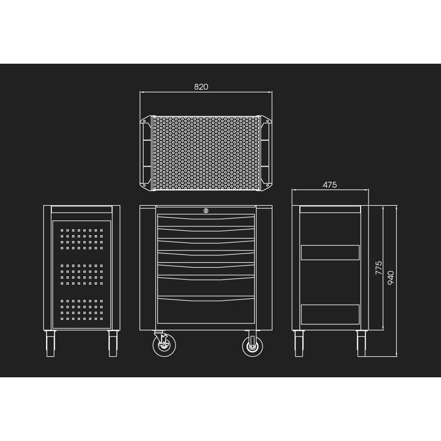 KING TONY Profi-Werkzeuge - Werkzeugwagen mit 7 Schubladen - Grau 876347BG