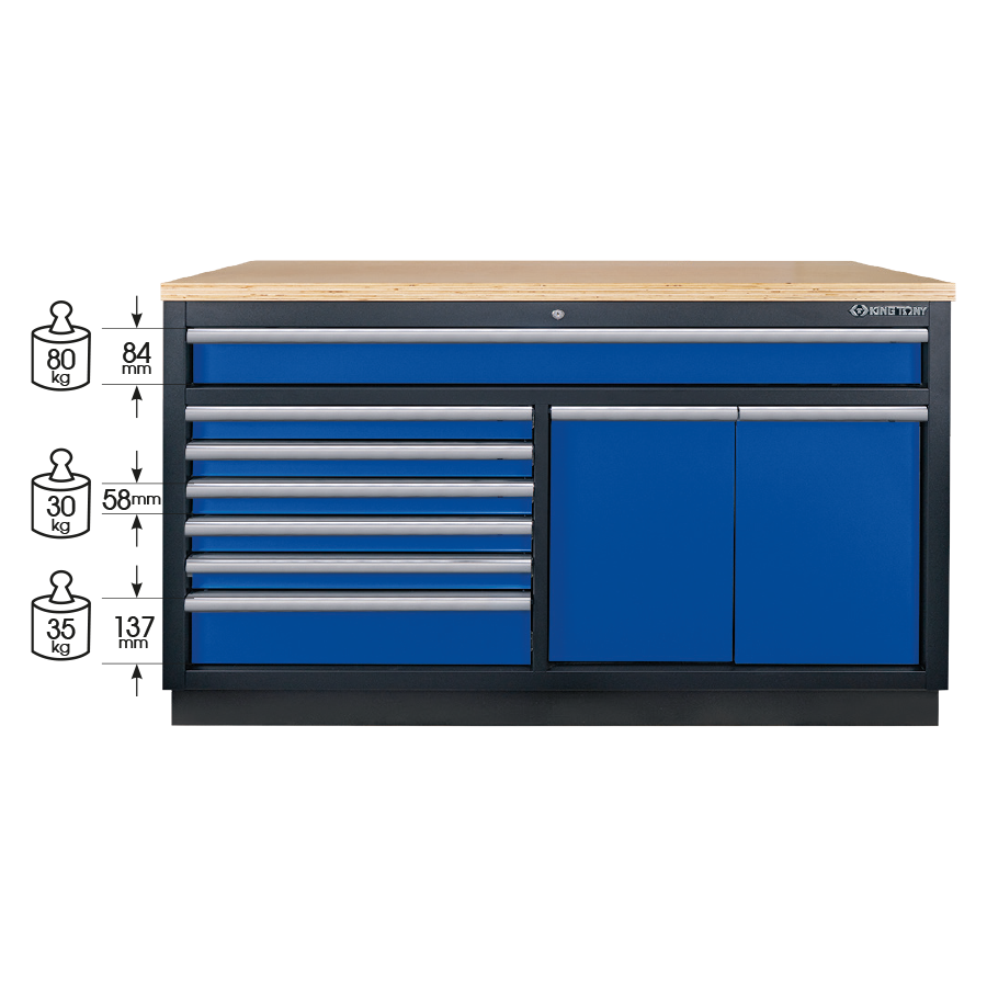 KING TONY Profi-Werkzeuge - Niedriges Möbel 9 Schubladen - Schwarz-Blau 87D1123AKB