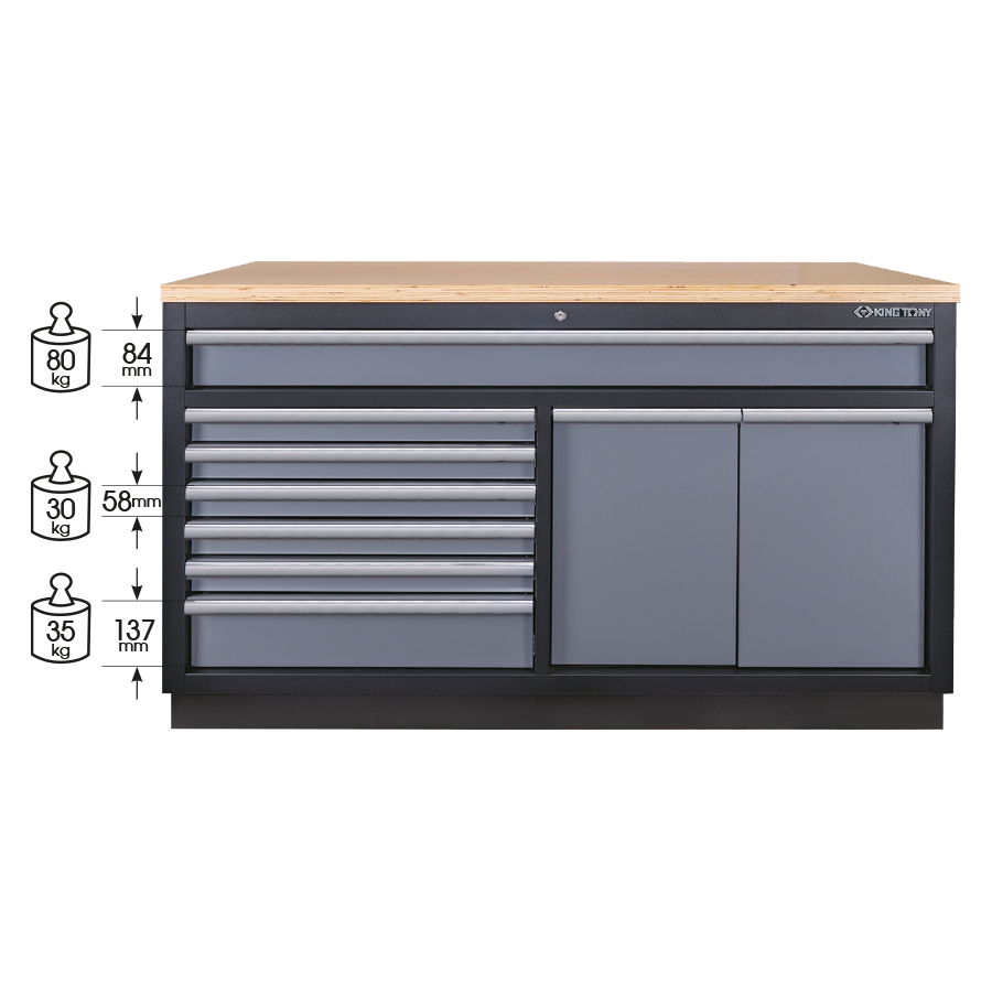 KING TONY Profi-Werkzeuge - Niedriges Möbel 9 Schubladen - Farbe Grau 87D1123AKG