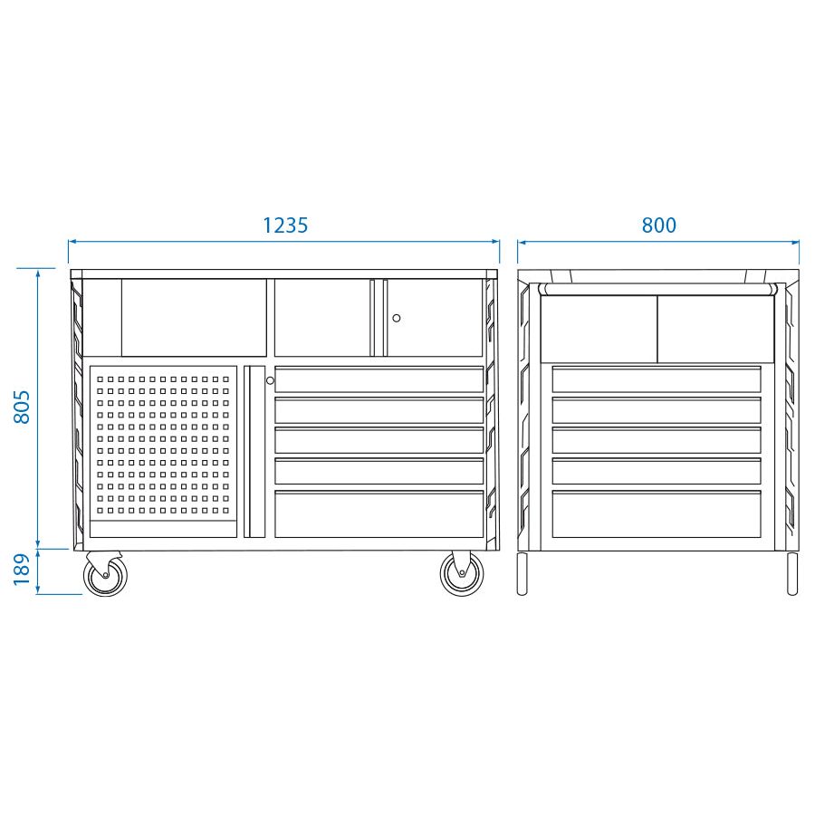 KING TONY Profi-Werkzeuge - Werkzeugwagen "Superb workbench" mit Arbeitsplatte aus Holz 87SQ3410BABK