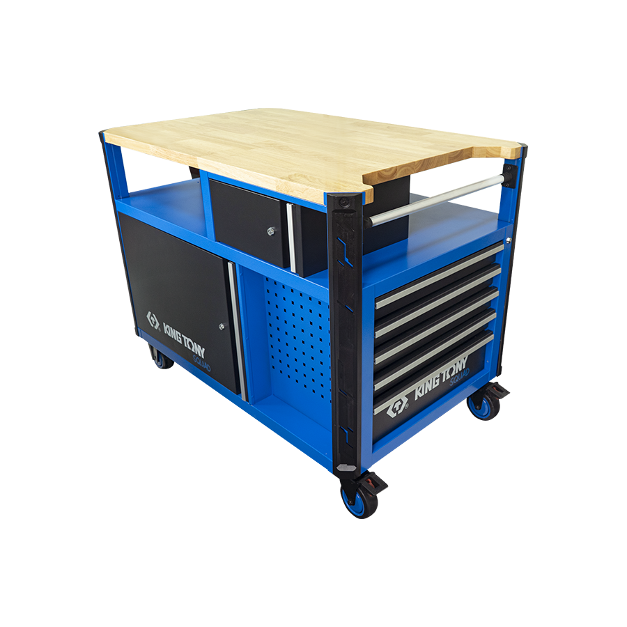 KING TONY Profi-Werkzeuge - Werkzeugwagen "Superb workbench" mit Arbeitsplatte aus Holz 87SQ3410BABK
