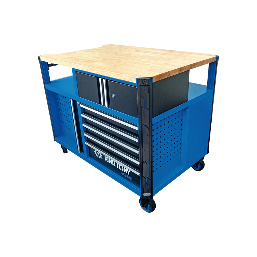 KING TONY Profi-Werkzeuge - Werkzeugwagen "Superb workbench" mit Arbeitsplatte aus Holz 87SQ3410BABK