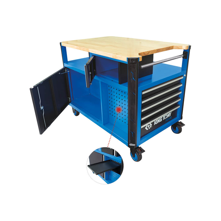 KING TONY Profi-Werkzeuge - Werkzeugwagen "Superb workbench" mit Arbeitsplatte aus Holz 87SQ3410BABK