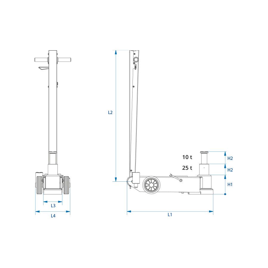 KING TONY Profi-Werkzeuge - 2-stufiger Wagenheber, lufthydraulisch - 25/10T 9HYCH225