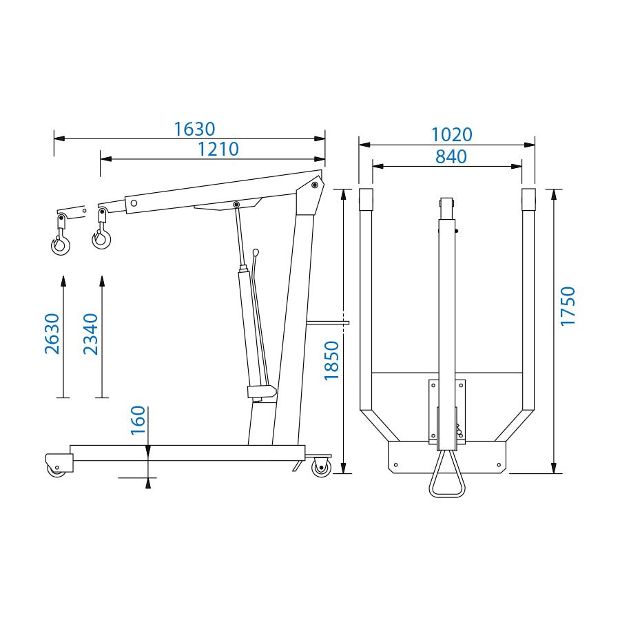 KING TONY Profi-Werkzeuge - Hydraulischer Werkstattkran, LKW- und PKW - 2T 9HYGR20