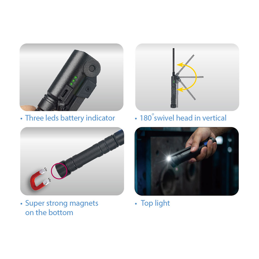 KING TONY Profi-Werkzeuge - LED Inspektionslampe Slim COB+SMD, klappbar und wiederaufladbar 9TA268AA