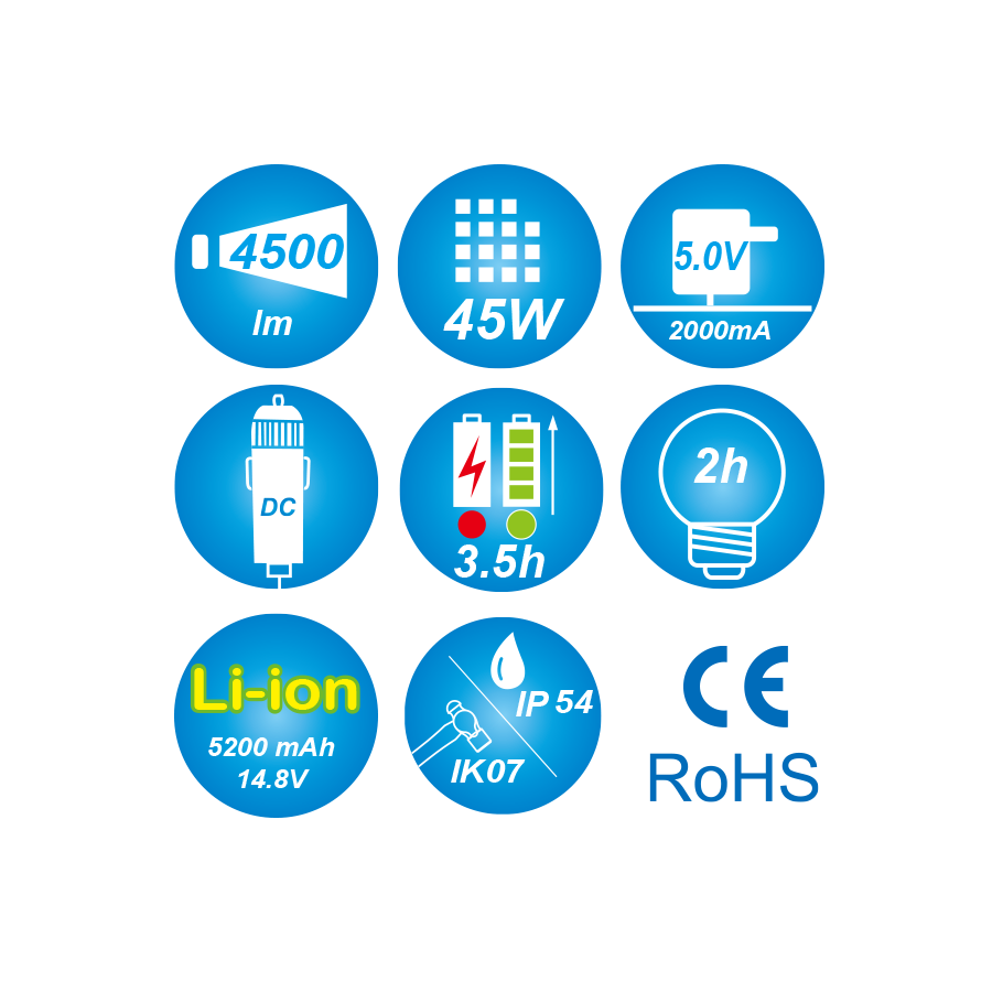 KING TONY Profi-Werkzeuge - 30W LED-Wiederaufladbarer Scheinwerfer Doppelkopf 9TA45AA