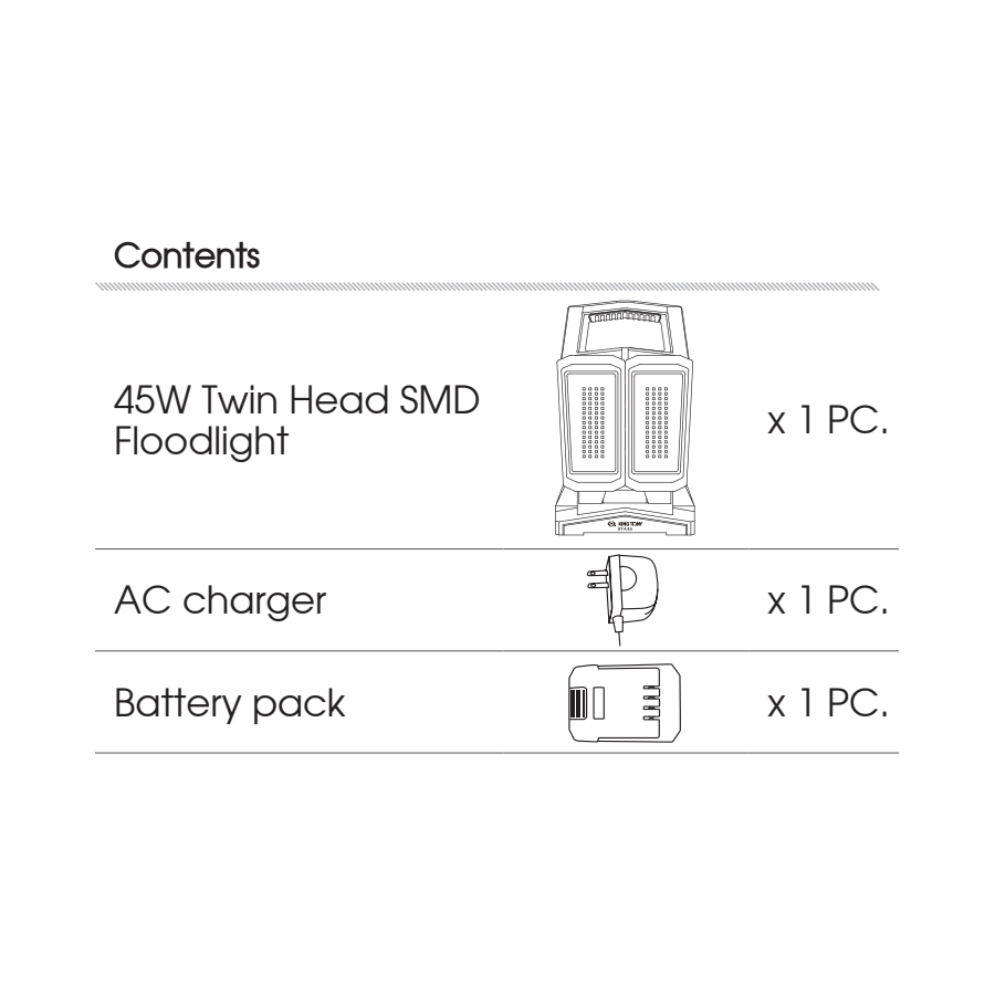 KING TONY Profi-Werkzeuge - 30W LED-Wiederaufladbarer Scheinwerfer Doppelkopf 9TA45AA