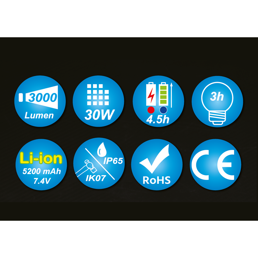 KING TONY Profi-Werkzeuge - 30W Wiederaufladbarer Scheinwerfer mit Powerbank-Akku 9TA48AA