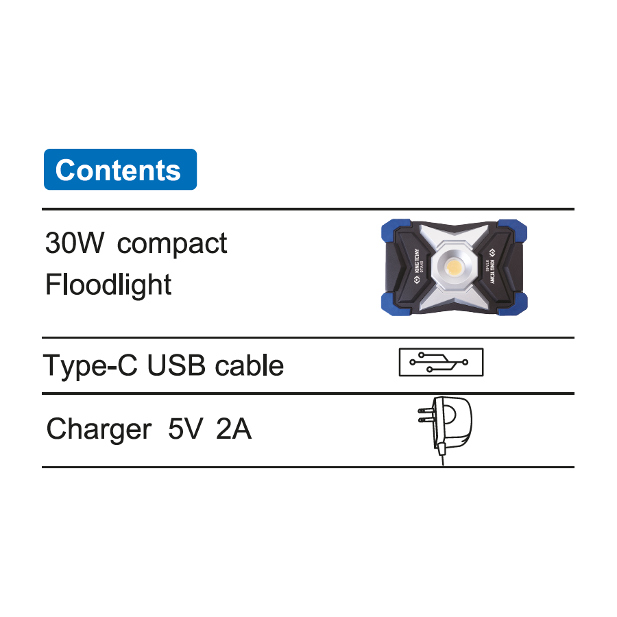 KING TONY Profi-Werkzeuge - 30W Wiederaufladbarer Scheinwerfer mit Powerbank-Akku 9TA48AA